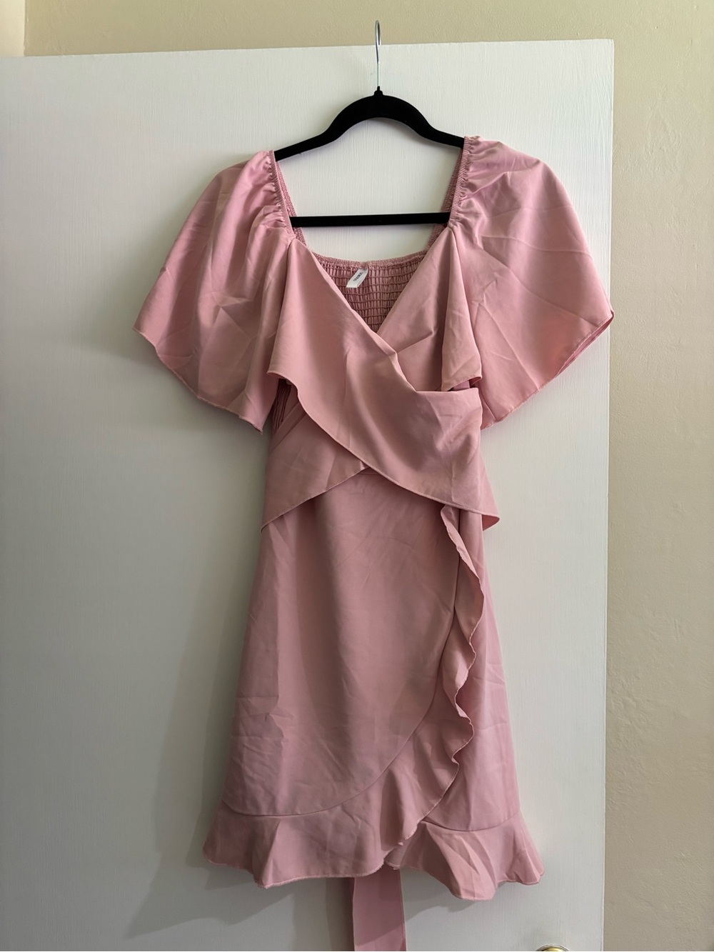 Blush Pink Ruffled Wrap Midi Dress